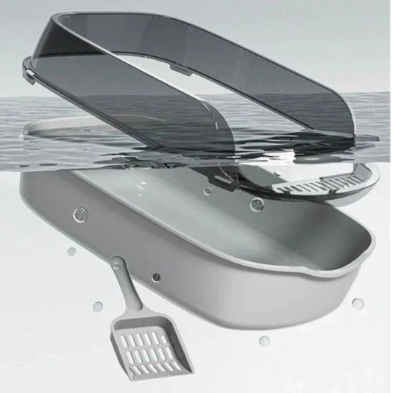 Splashproof Litter Box - Semi-Enclosed Cat Toilet with Scoop