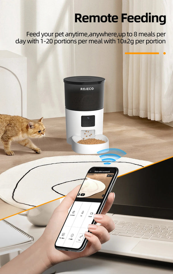Automatic cat feeder 3L with integrated camera and voice interaction