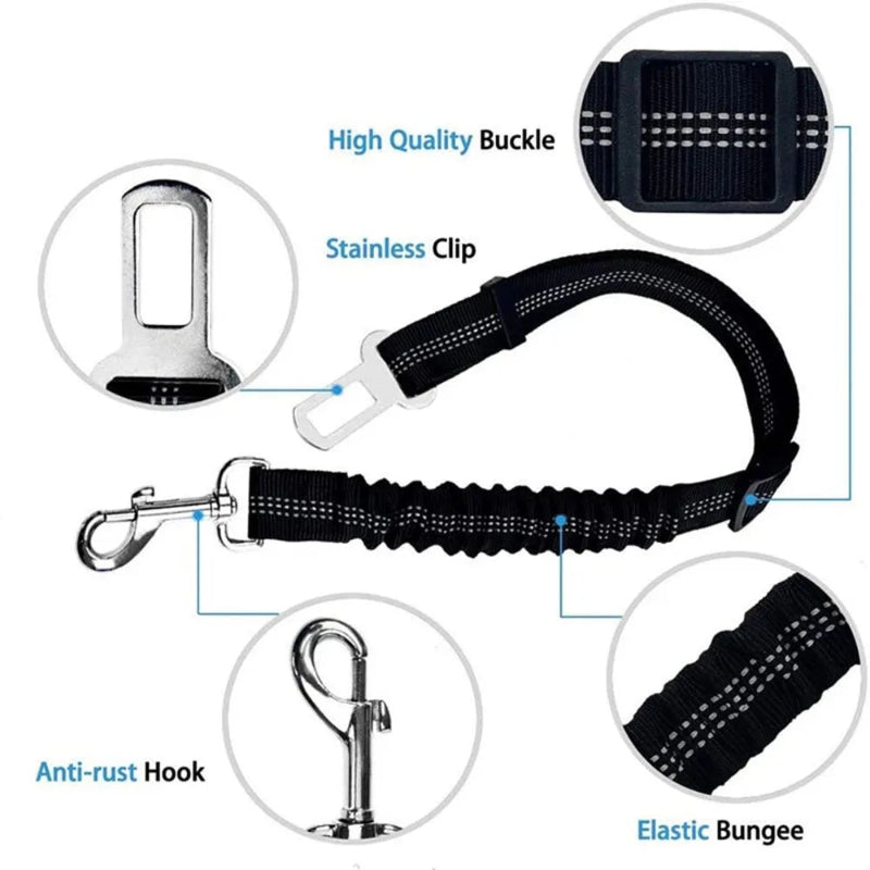 Adjustable Pet Car Seat Belt Harness – Nylon Reflective & Cushioned for Safe Travel