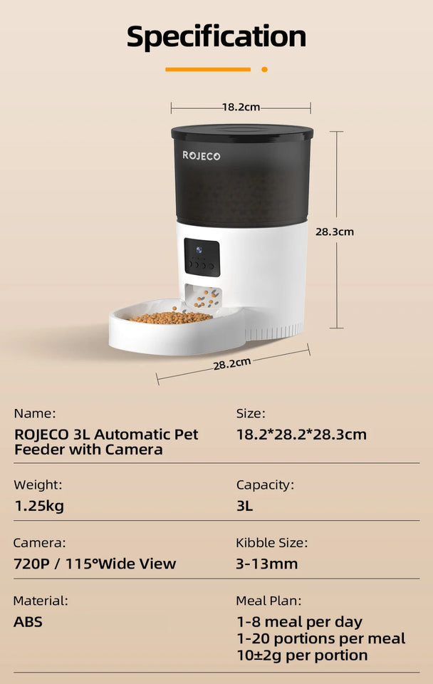 Automatic cat feeder 3L with integrated camera and voice interaction