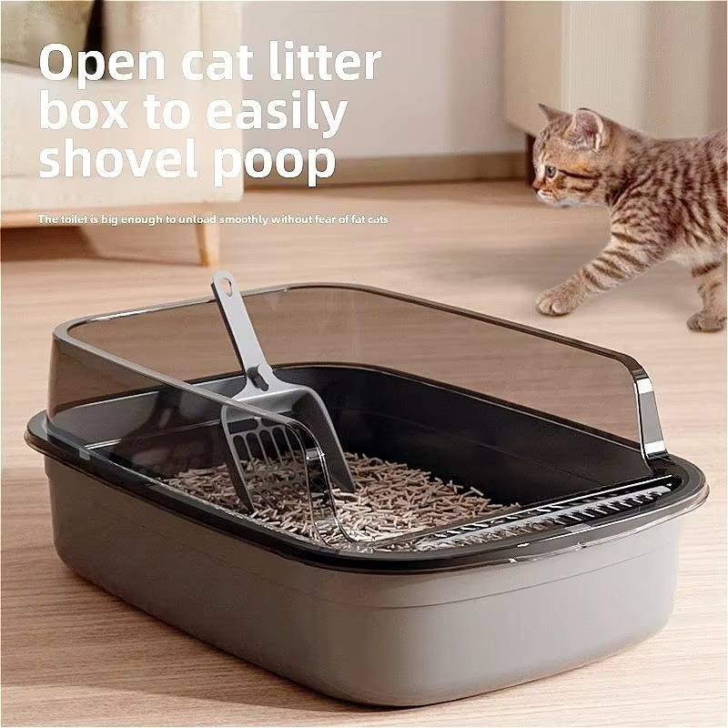 Splashproof Litter Box - Semi-Enclosed Cat Toilet with Scoop