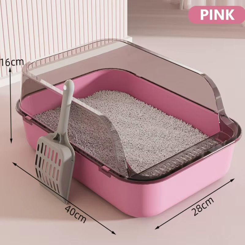 Splashproof Litter Box - Semi-Enclosed Cat Toilet with Scoop