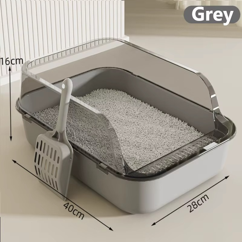 Splashproof Litter Box - Semi-Enclosed Cat Toilet with Scoop