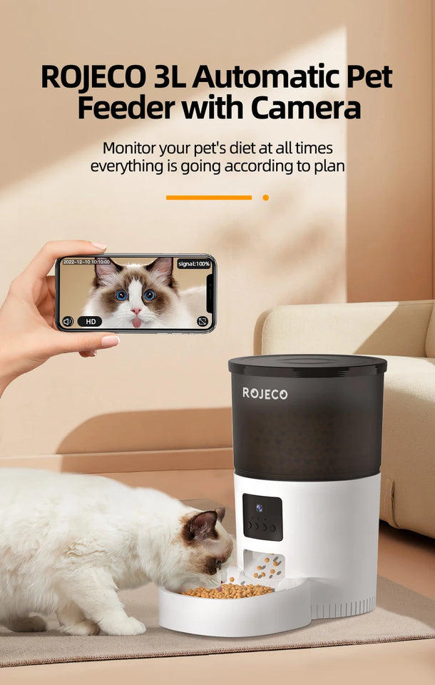 Automatic cat feeder 3L with integrated camera and voice interaction