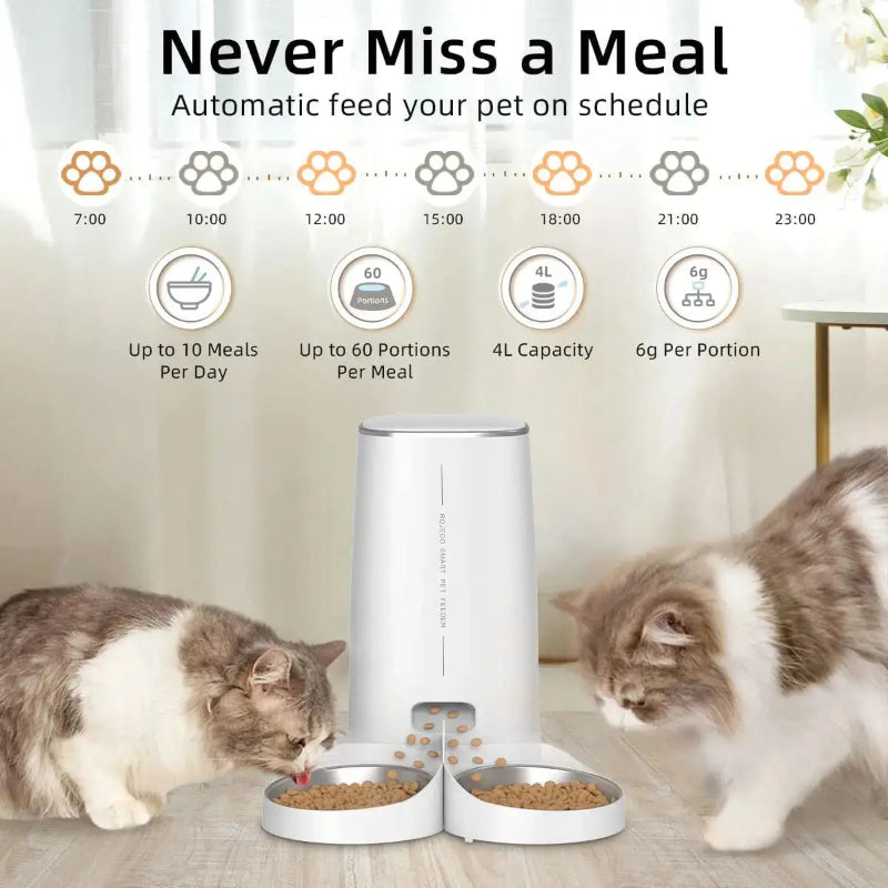 Automatic Cat Feeder 4L with Remote Control and Double Bowls - CATSHEE