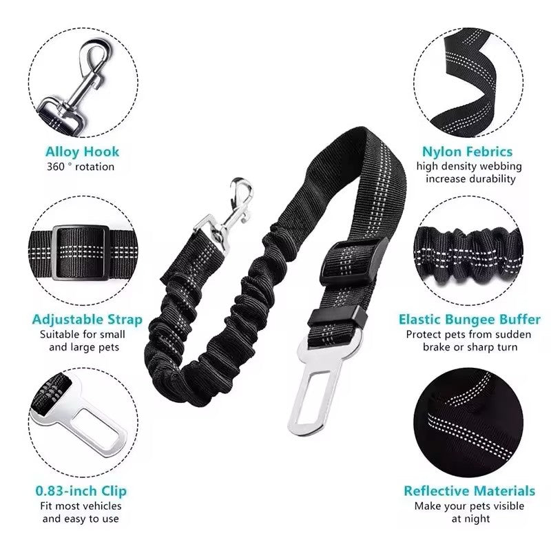 Adjustable Pet Car Seat Belt Harness – Nylon Reflective & Cushioned for Safe Travel