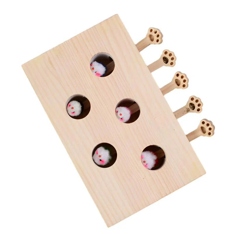 Whack-a-Mole Wooden Interactive Cat Toy - Durable & Fun Playtime