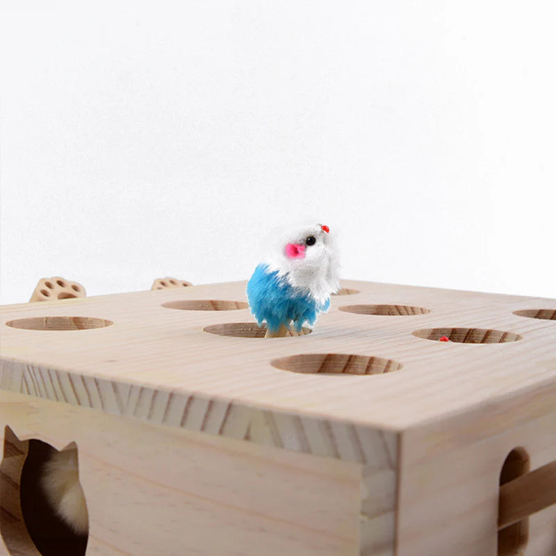 Whack-a-Mole Wooden Interactive Cat Toy - Durable & Fun Playtime