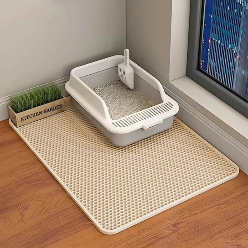 Durable cat litter mat trapping litter on the floor