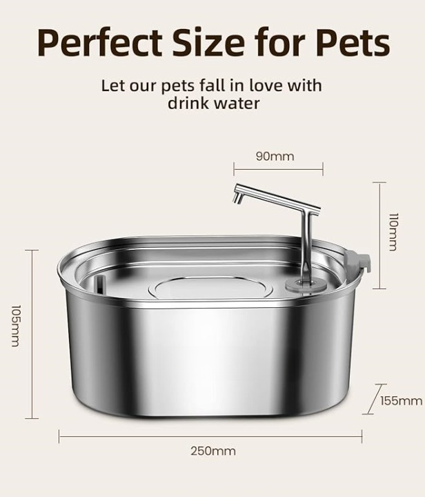 CATSHEE™ 3.2L Stainless Steel Cat Water Fountain with Double Filter