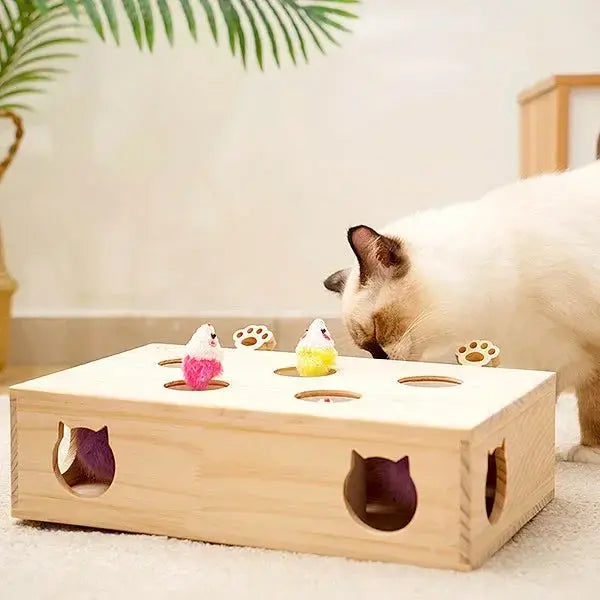 Cat Enjoying Wooden Automatic Interactive Cat Toy