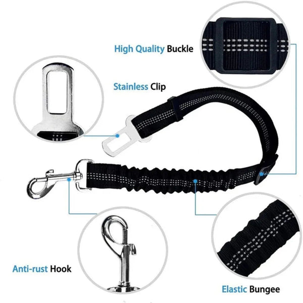 Adjustable Pet Car Seat Belt Harness – Nylon Reflective & Cushioned for Safe Travel