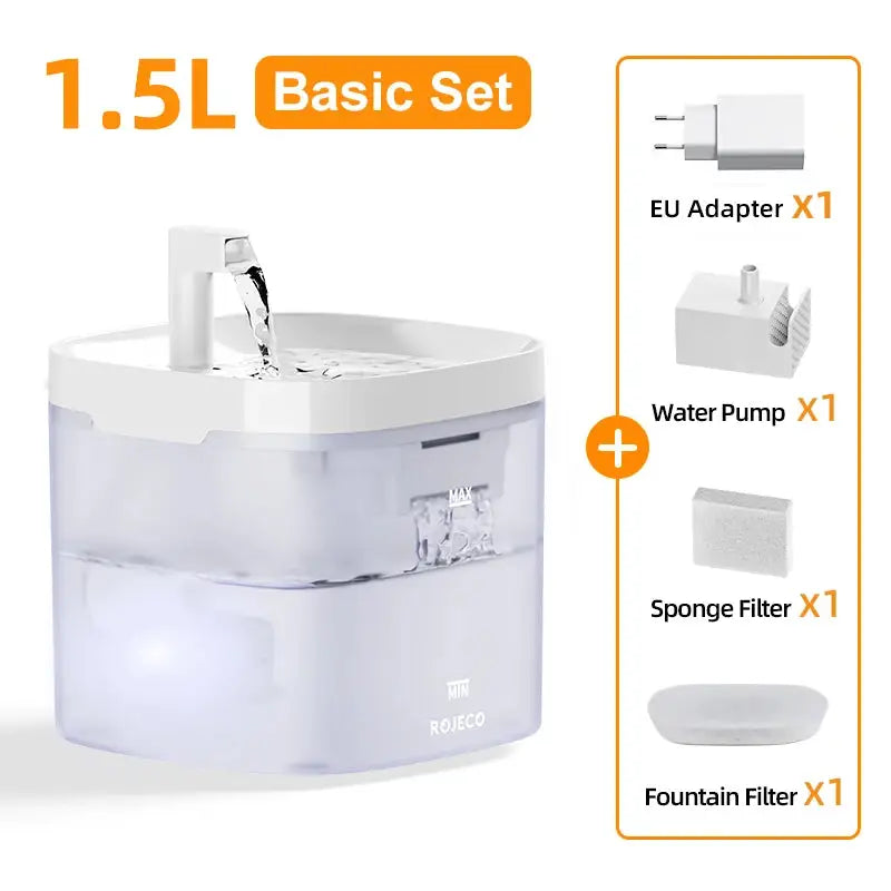 Transparent Cat Water Fountain 1.5L with Smart Purifier - CATSHEE