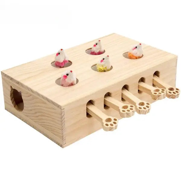 Cat Enjoying Wooden Automatic Interactive Cat Toy