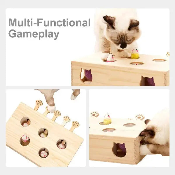 Cat Enjoying Wooden Automatic Interactive Cat Toy