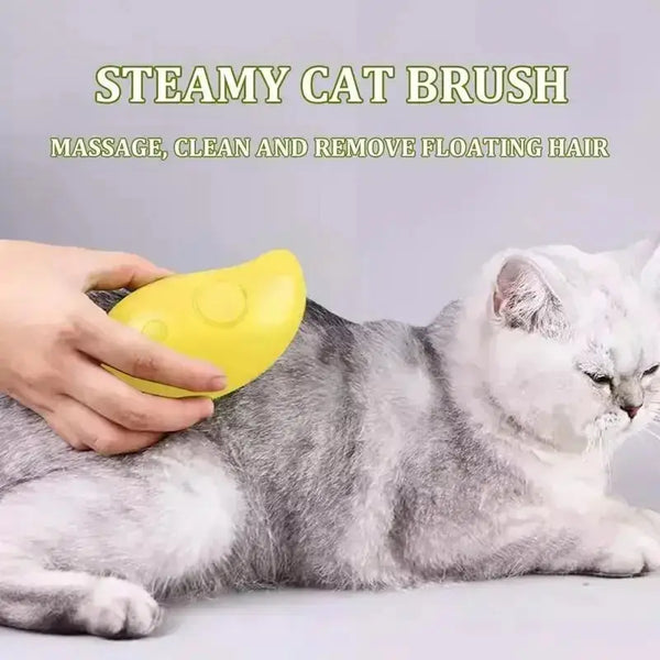 Cat enjoying steamy brush grooming