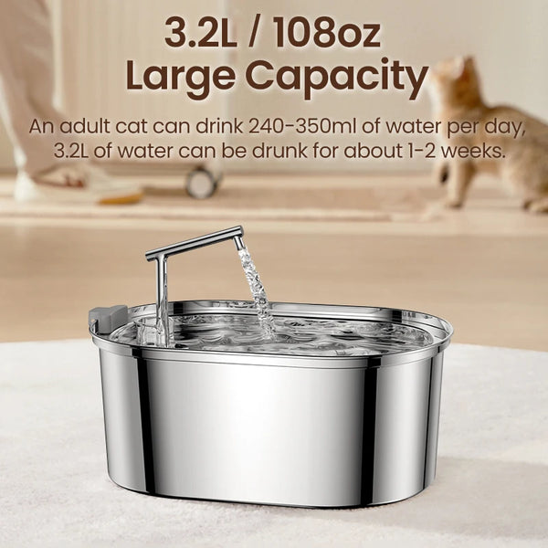 CATSHEE™ 3.2L Stainless Steel Cat Water Fountain with Double Filter