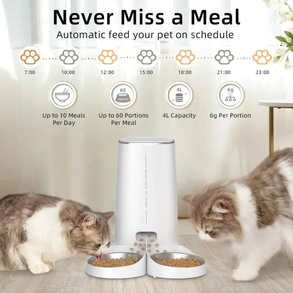 Automatic Cat Feeder 4L with Remote Control and Double Bowls - CATSHEE
