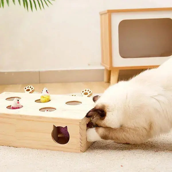 Cat Enjoying Wooden Automatic Interactive Cat Toy