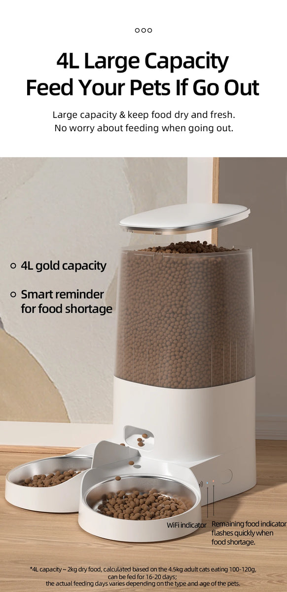 CATSHEE™ 4L Automatic Cat Feeder with Remote Control and Double Bowls